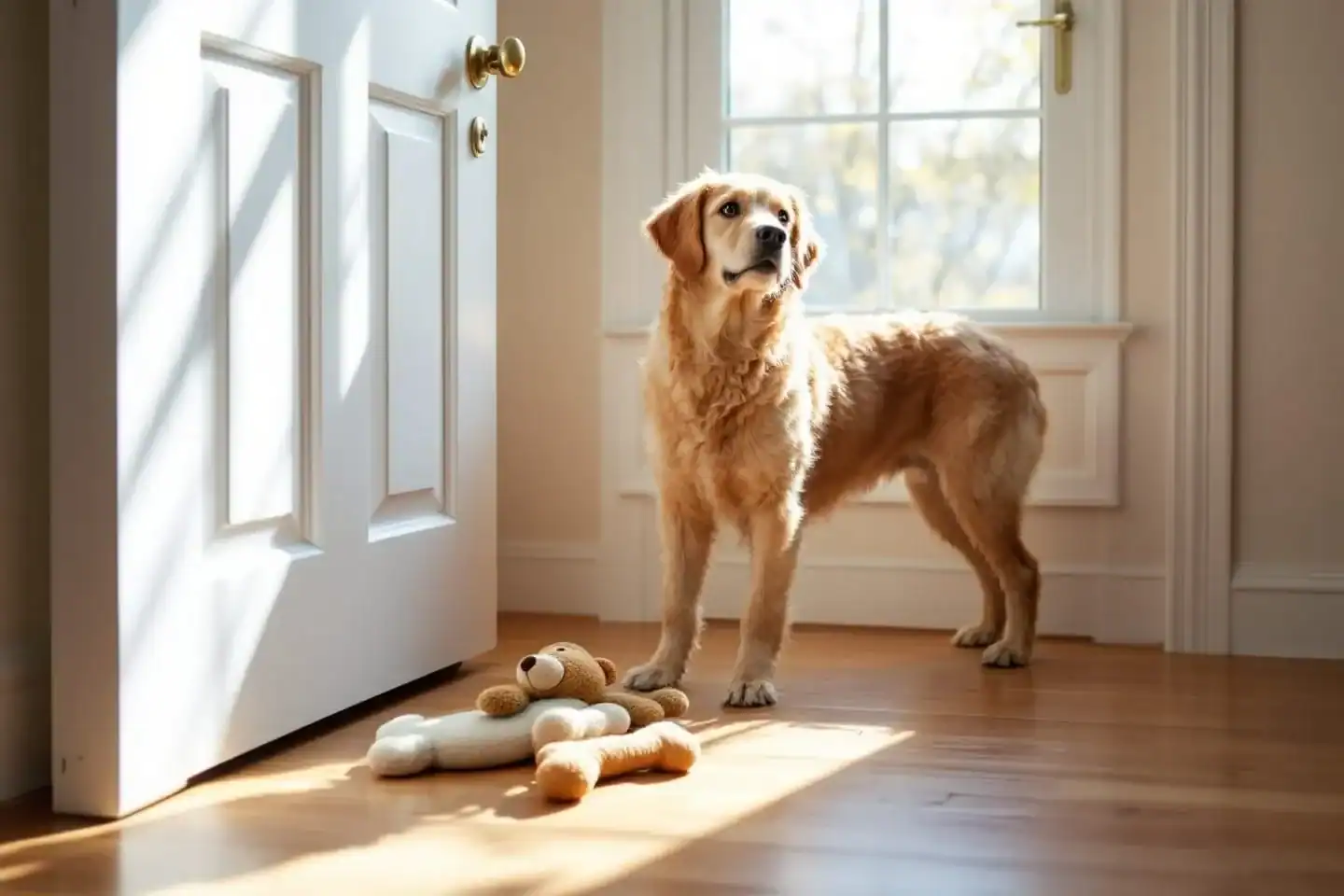 Perro sensible buscando seguridad emocional en casa